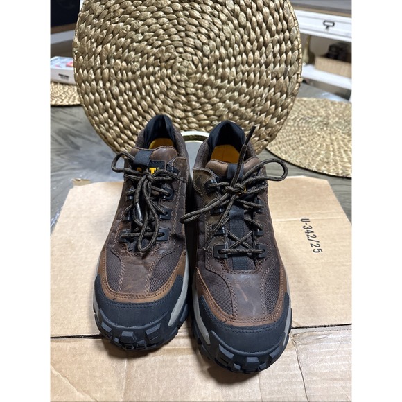 Like New Caterpillar Men Invader STEEL TOE Work Shoes Size 8.5M DARK BROWN